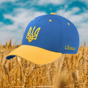 Blue and Yellow 2025 Hat With Ukrainian Emblem - Made in Ukraine