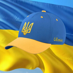 Blue and Yellow 2025 Hat With Ukrainian Emblem - Made in Ukraine